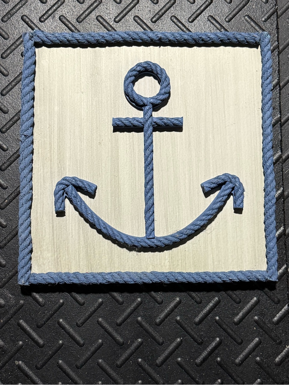 Coastal Rope Anchor Wall Plaque in Blue and Cream